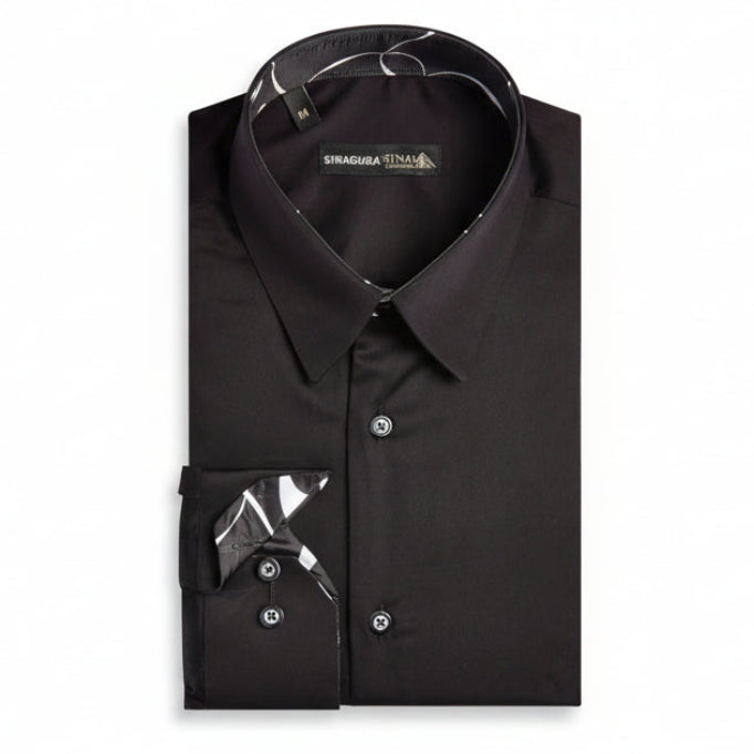 Sinai Collection Luxe Cotton Swirl Black Dress Shirt