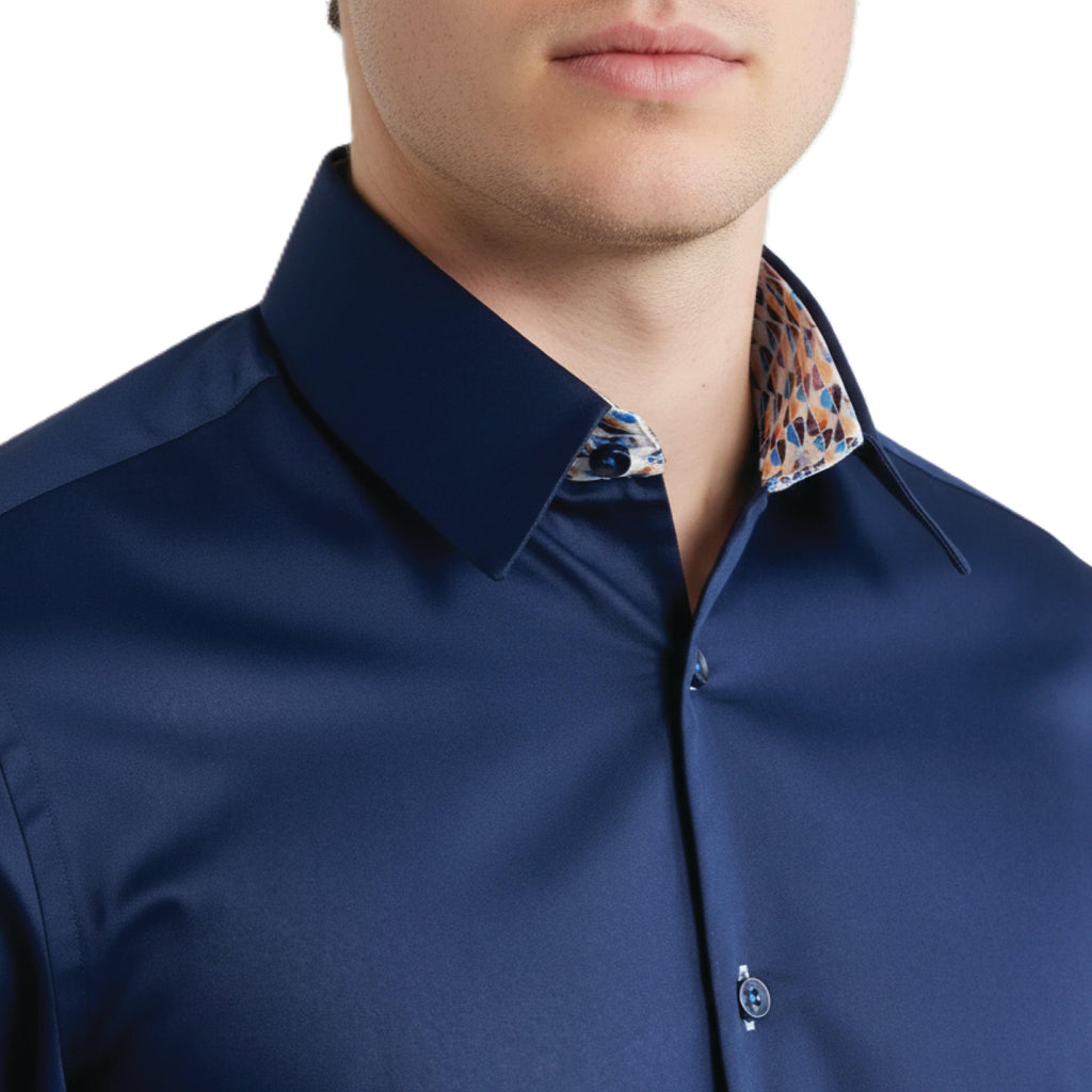Sinai Collection Luxe Cotton Feather Navy Dress Shirt