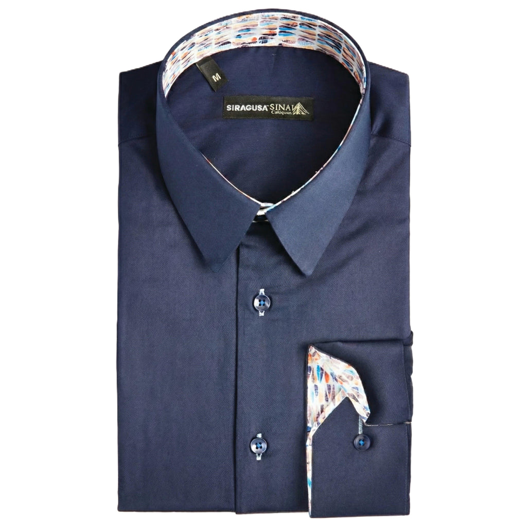 Sinai Collection Luxe Cotton Feather Navy Dress Shirt