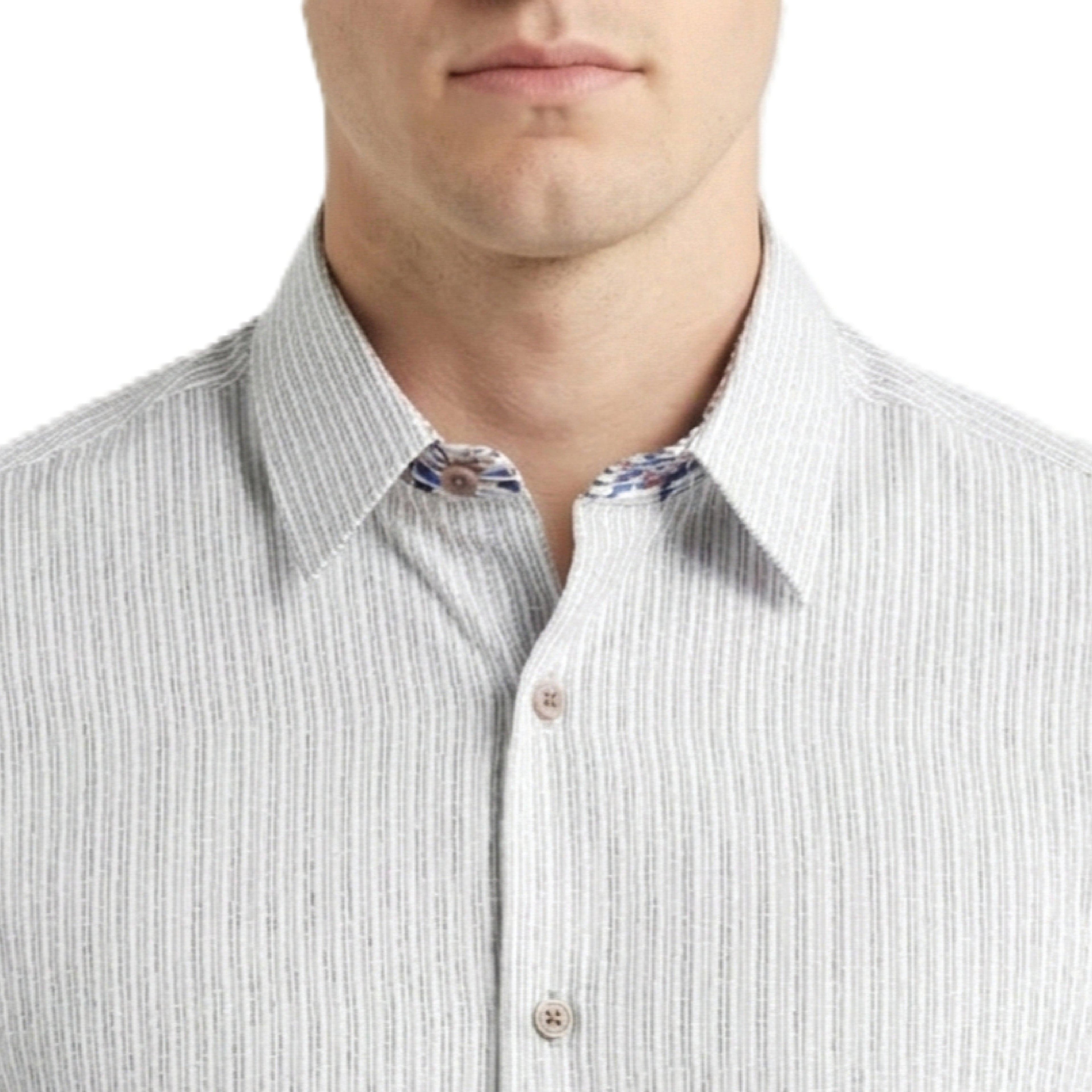 Sinai Collection Luxe Cotton Feather Striped Beige Dress Shirt