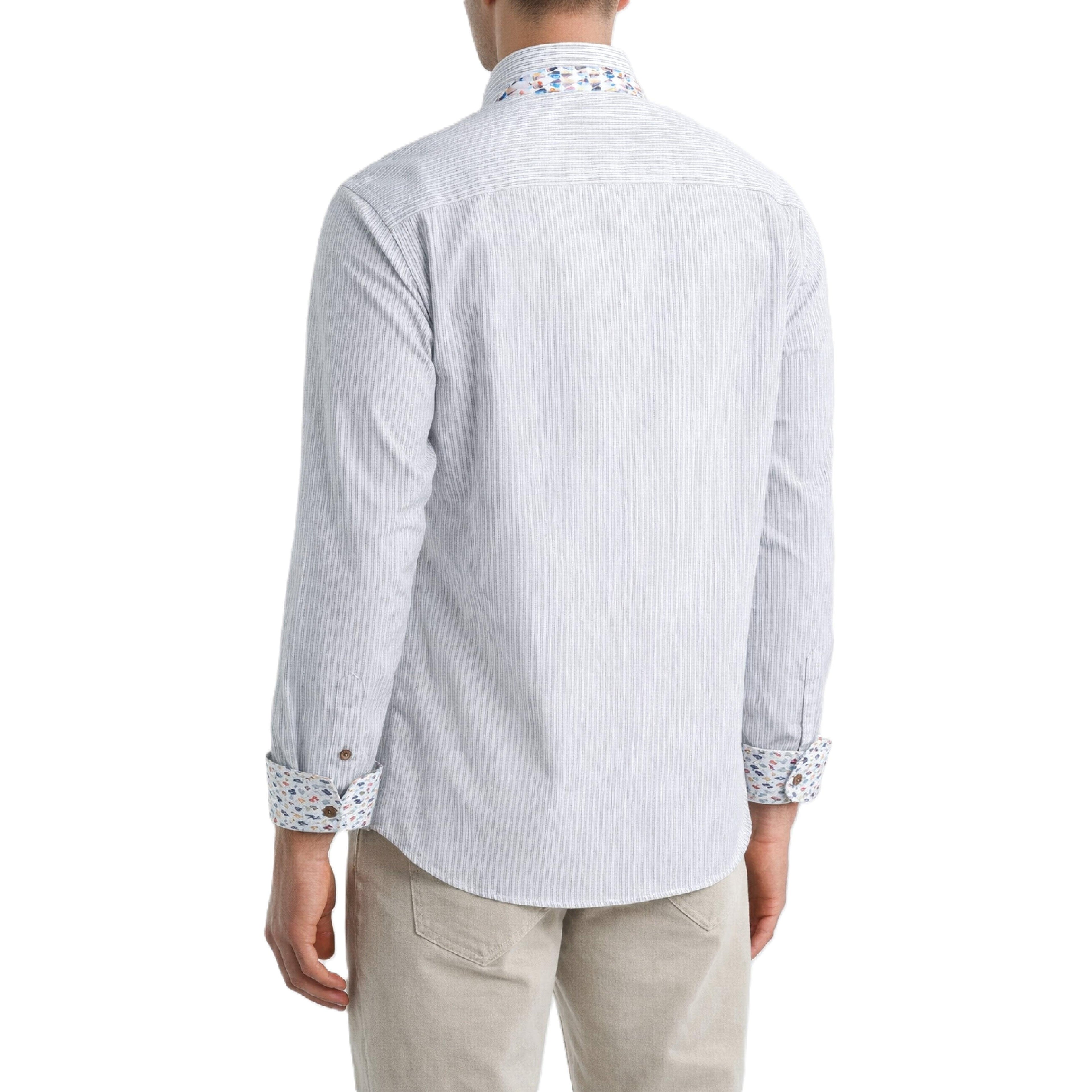 Sinai Collection Luxe Cotton Feather Striped Beige Dress Shirt