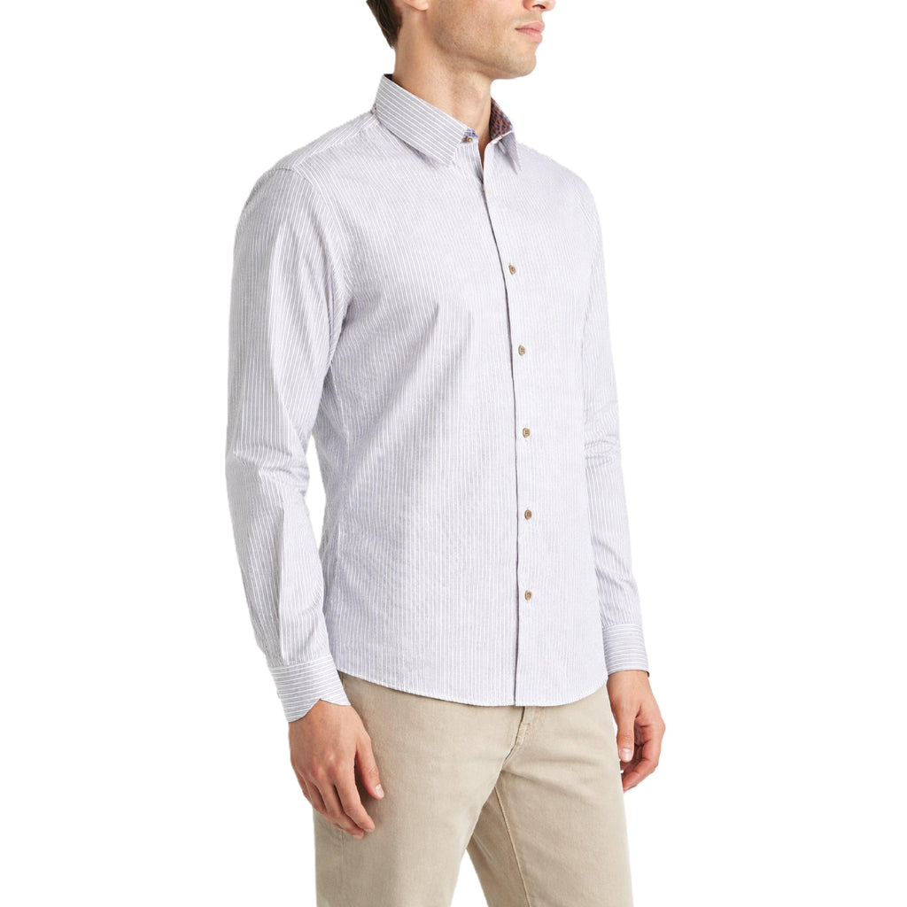 Sinai Collection Luxe Cotton Feather Striped Beige Dress Shirt
