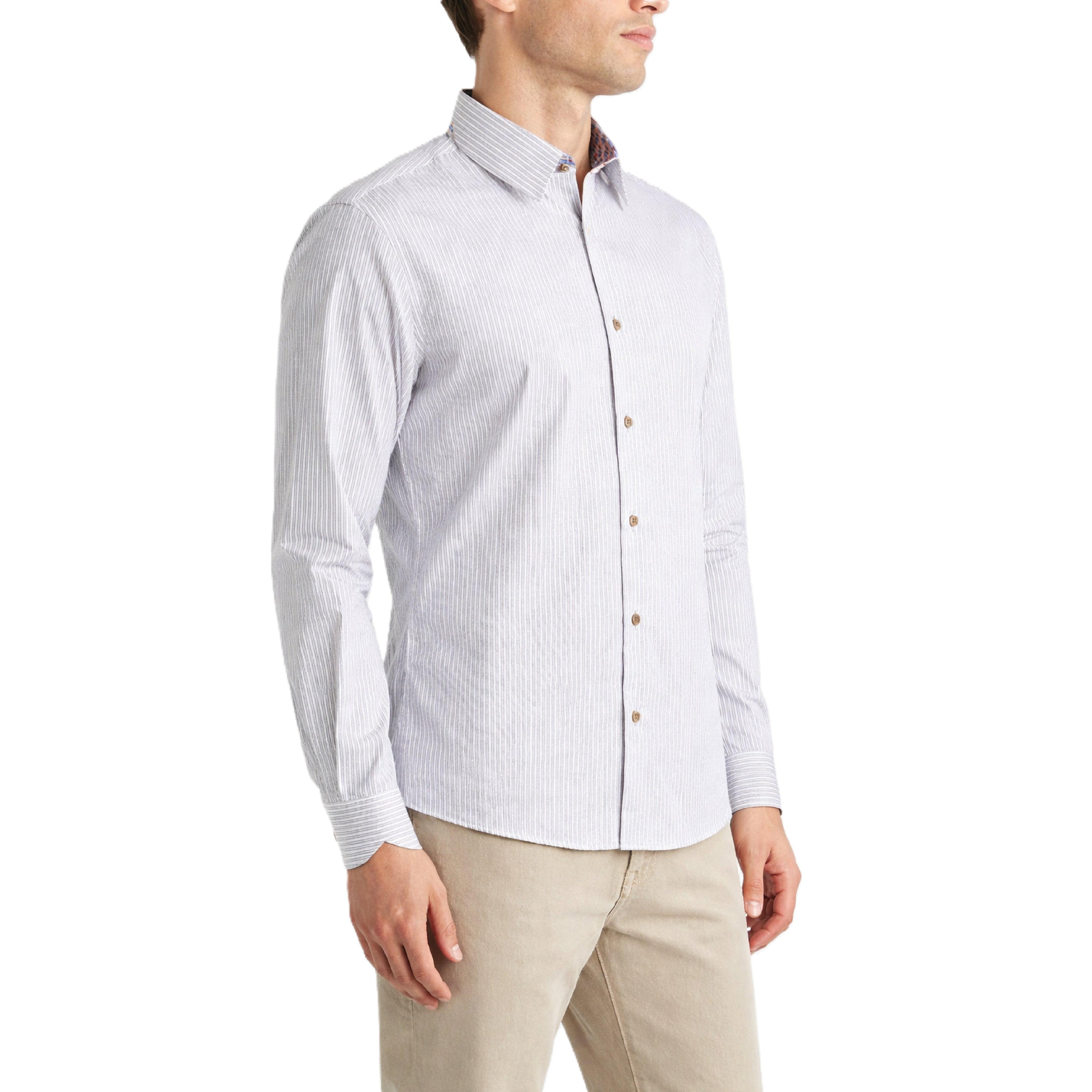 Sinai Collection Luxe Cotton Feather Striped Beige Dress Shirt