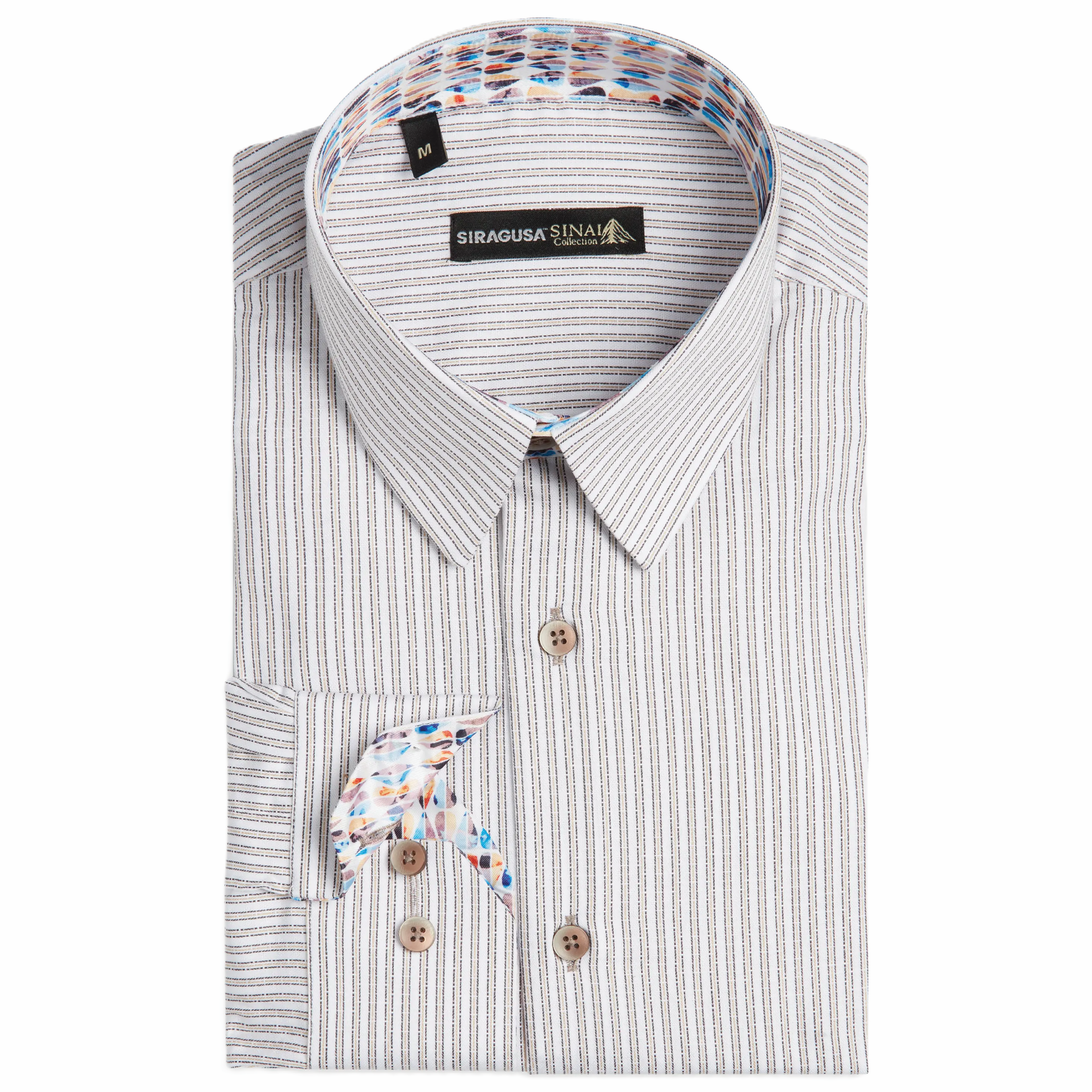 Sinai Collection Luxe Cotton Feather Striped Beige Dress Shirt