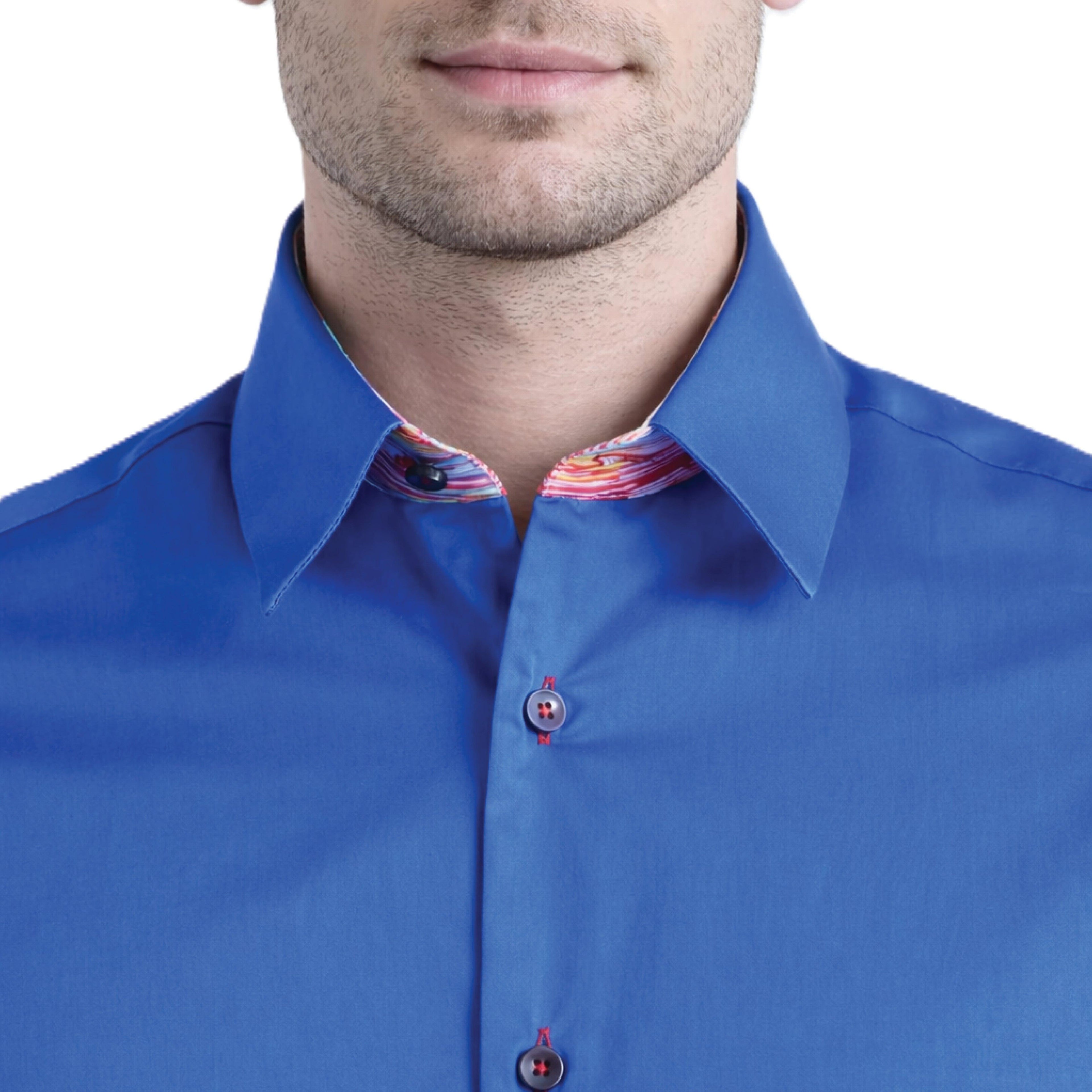 Sinai Collection Luxe Cotton Multicolored Royal Blue Dress Shirt