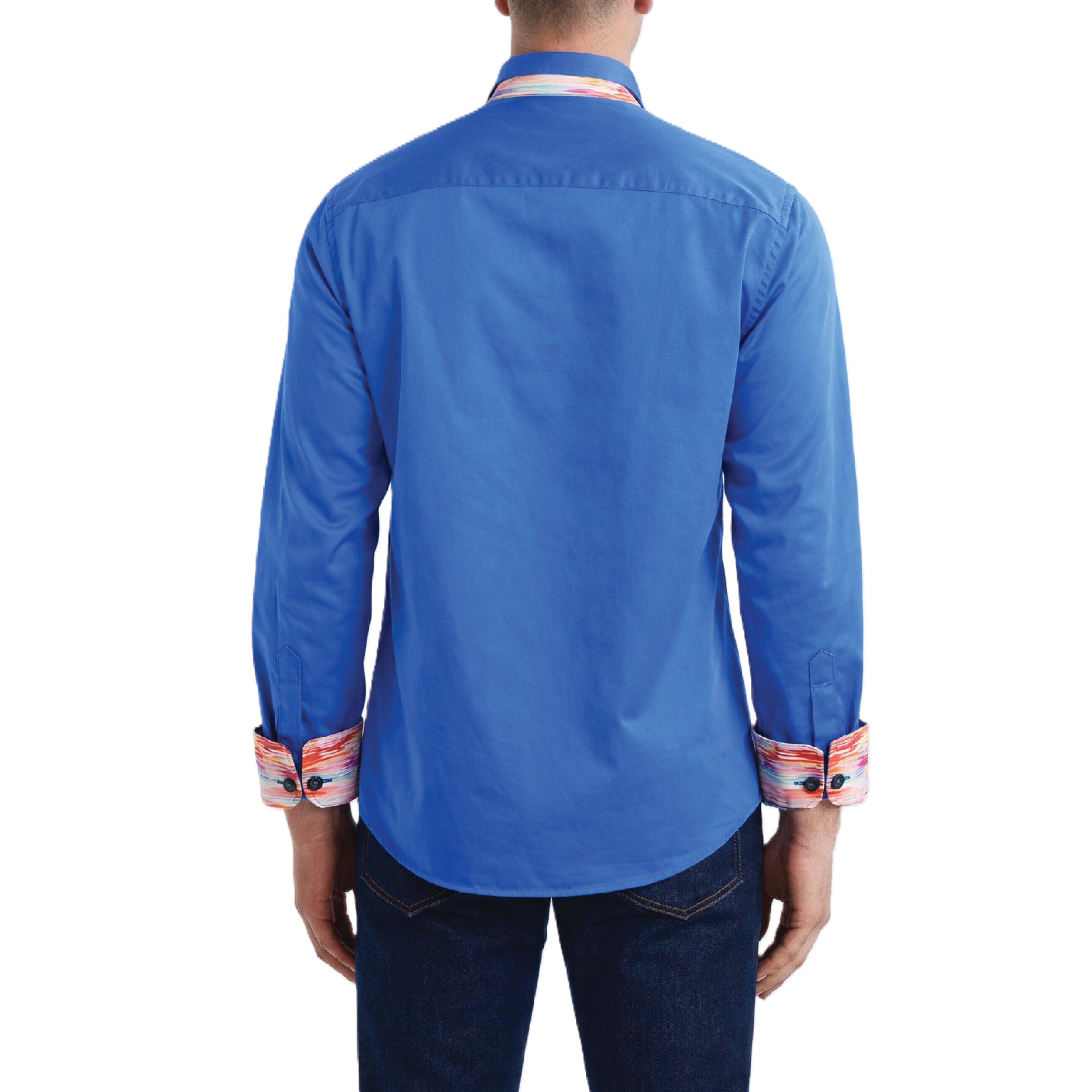 Sinai Collection Luxe Cotton Multicolored Royal Blue Dress Shirt