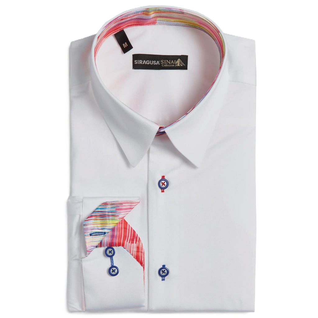 Sinai Collection Luxe Cotton Multicolored White Dress Shirt