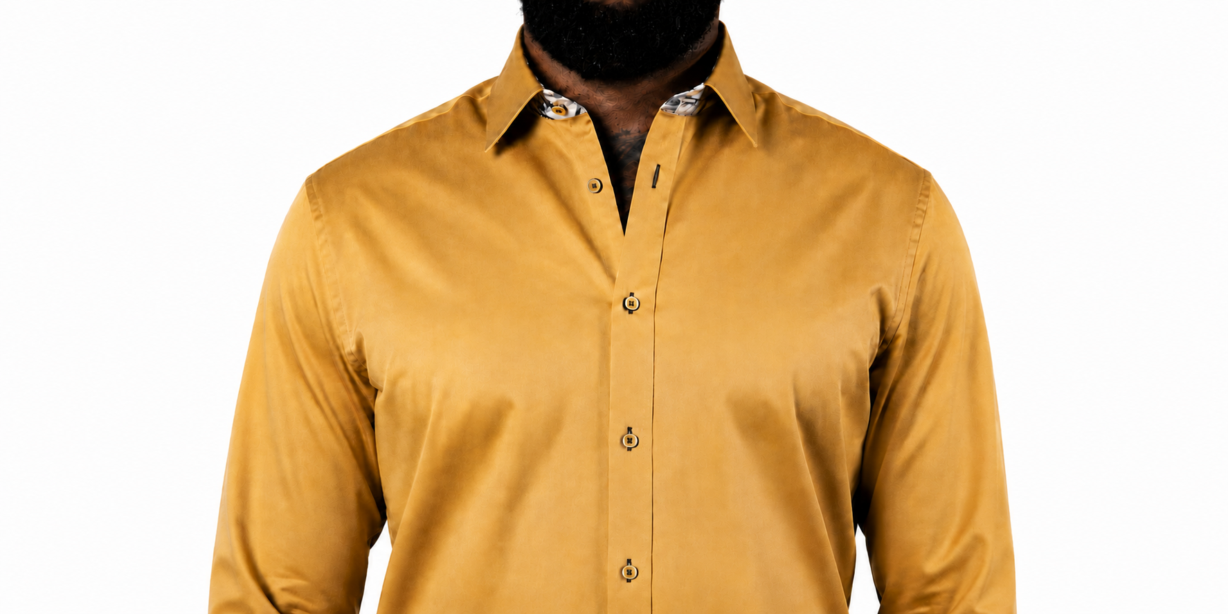 Million Dollar Collar keeping the shirt front straight from the third button up